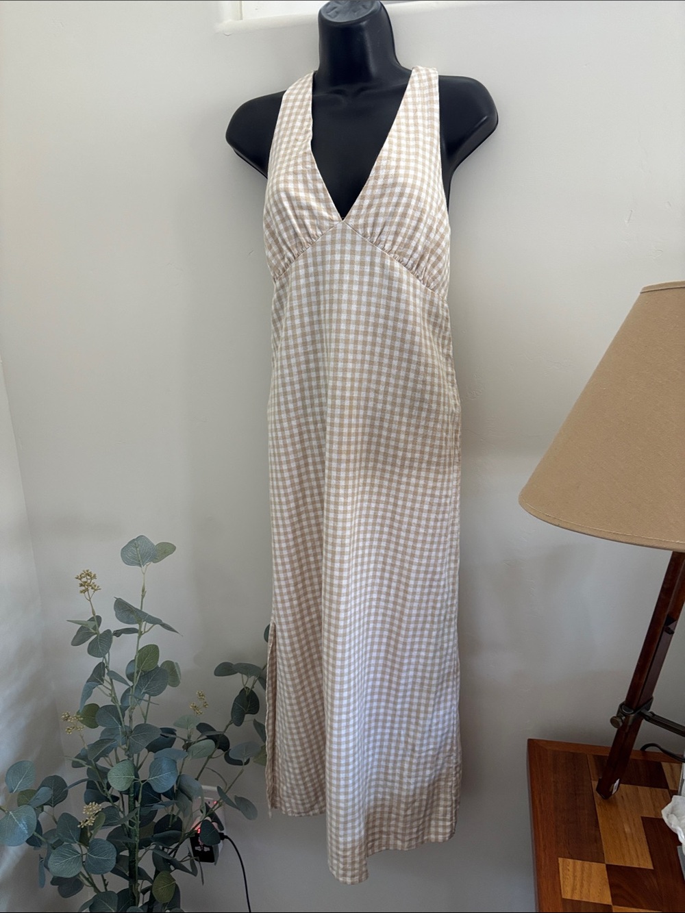 Old Navy Linen blend gingham check maxi dress Sz M